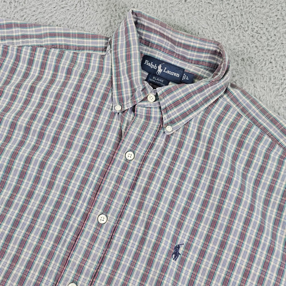 Ralph Lauren Shirt Mens Large‎ Multicolor Plaid Blaire Button Down Short Sleeve